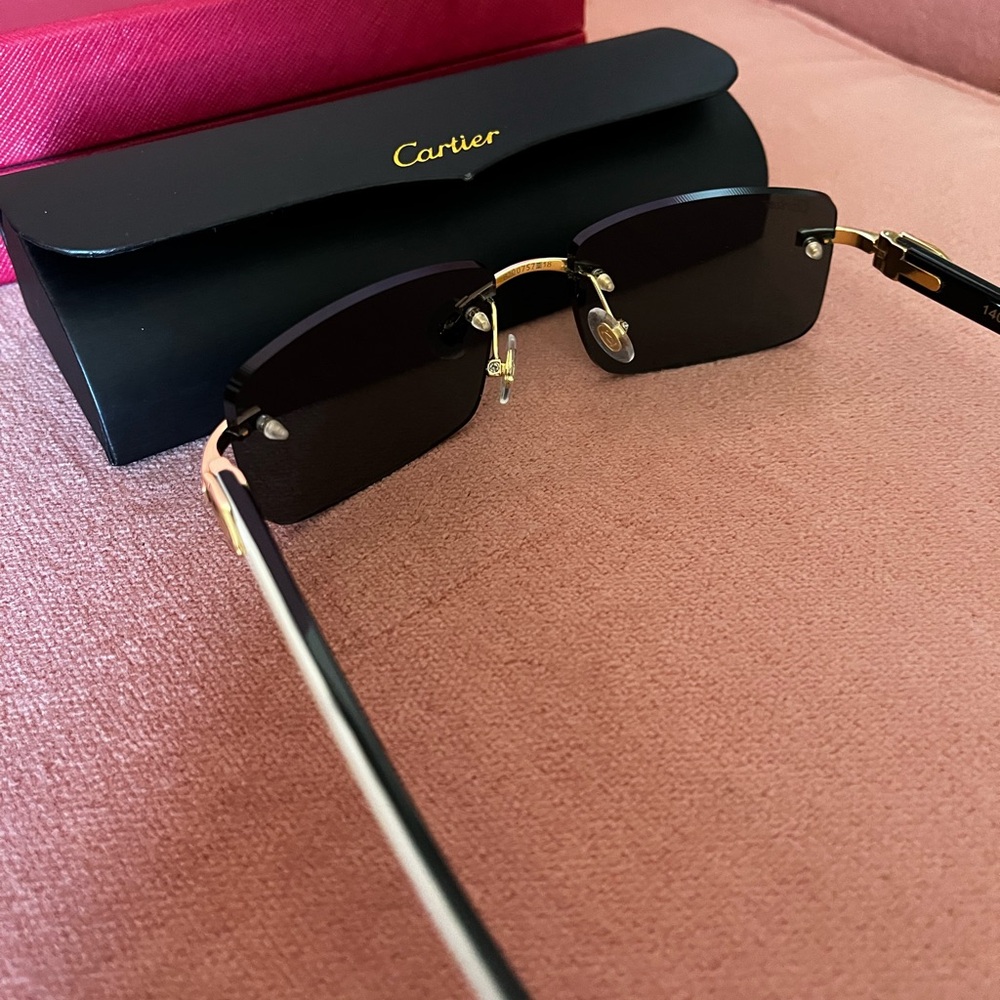 Cartier Gold and Black Rimless Sunglasses with Black Lenses - Picture 10 of 10